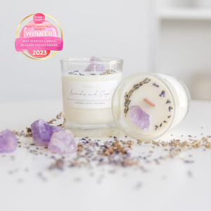 Open image in slideshow, Lavender and Sage Crystal Candle

